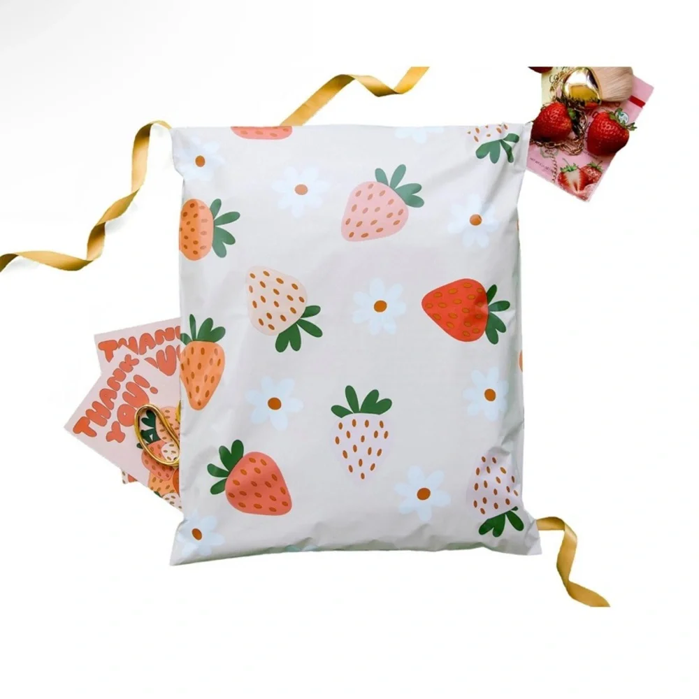 Strawberry and Floral Print Polymailers, Size 14x17, Pack of 25
